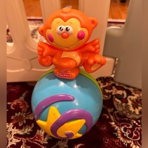 Fisher Price Go Baby Go Crawl Along Monkey Ball Toy Toddler Music Roll and Spin